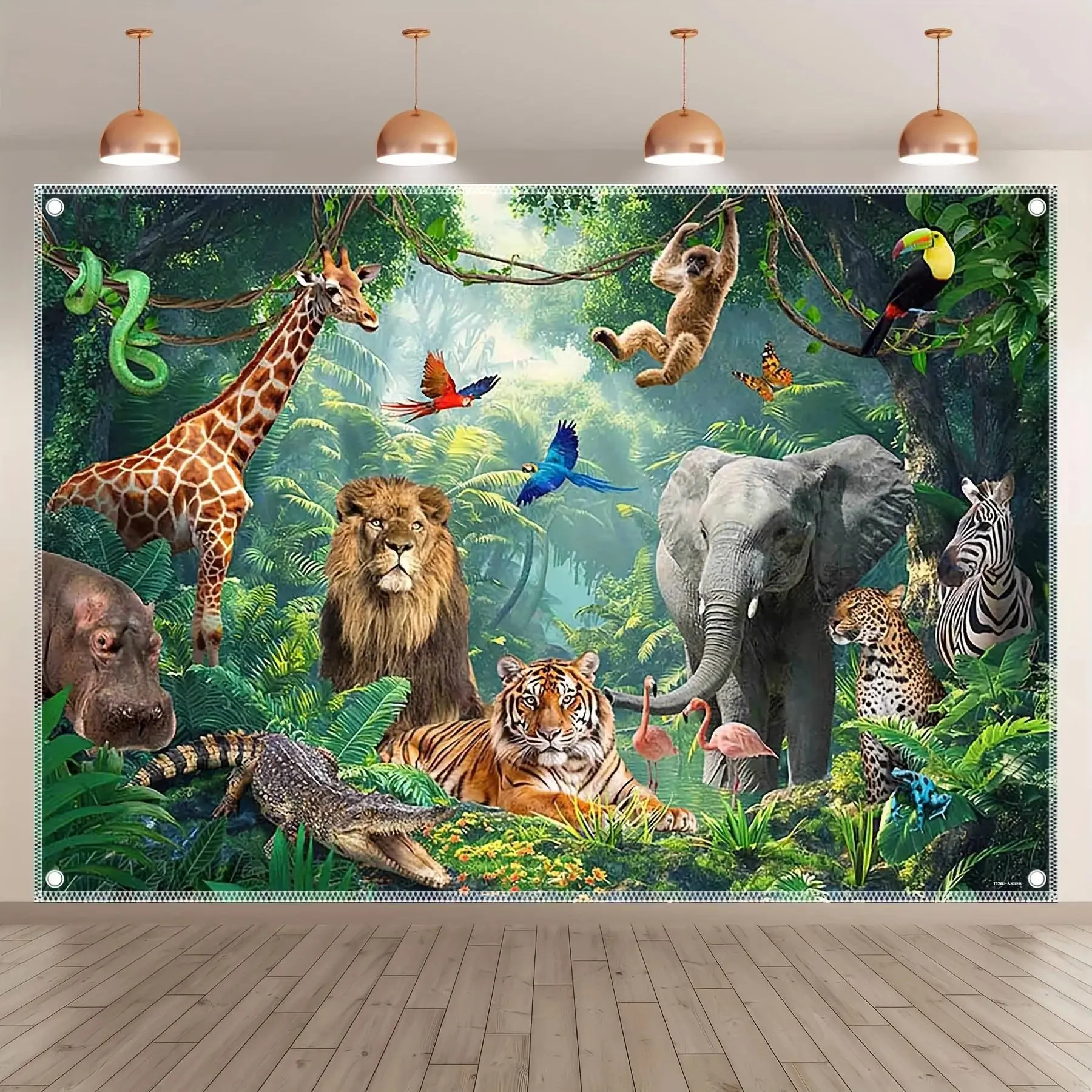 Jungle Adventure Safari Animals Backdrop Background Cloth, Tiger Lion Elephant Tapestry Wall Hanging Photography Background Premium Polyester Fabric, Wildlife Theme Decor, Party Event, Photo Studio Background, Home Wall Art