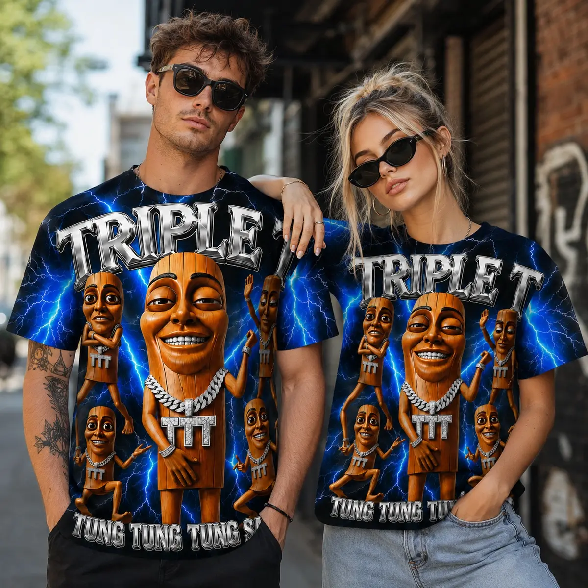 Tung Tung Tung Sahur Brainrot Meme Shirts Triple T T-Shirt Funny Graphic Tees, 100% polyester, full print,Gift for men