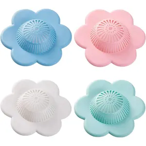 4 Pack Silicone Shower Drain Hair Catcher Stopper Covers with Suction Cups for Bathroom Bathtub & Kitchen