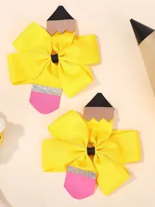 Bow Hair Clip for Girls, Yellow Pencil Shaped Bow Hairpin Barrettes, Grosgrain Ribbon Cute Pencil Hair Bows Clips Hair Accessory for ToddlersGirls, Cute Hair Accessories