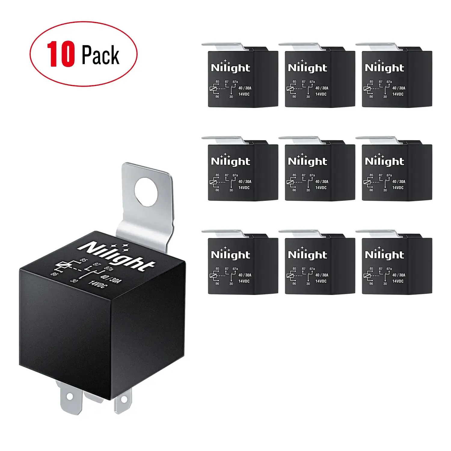Nilight 10 Pack SPDT Electrical Relays 12V 30/40 Amp 5-Pin Switch for Automotive Truck Marine Boat