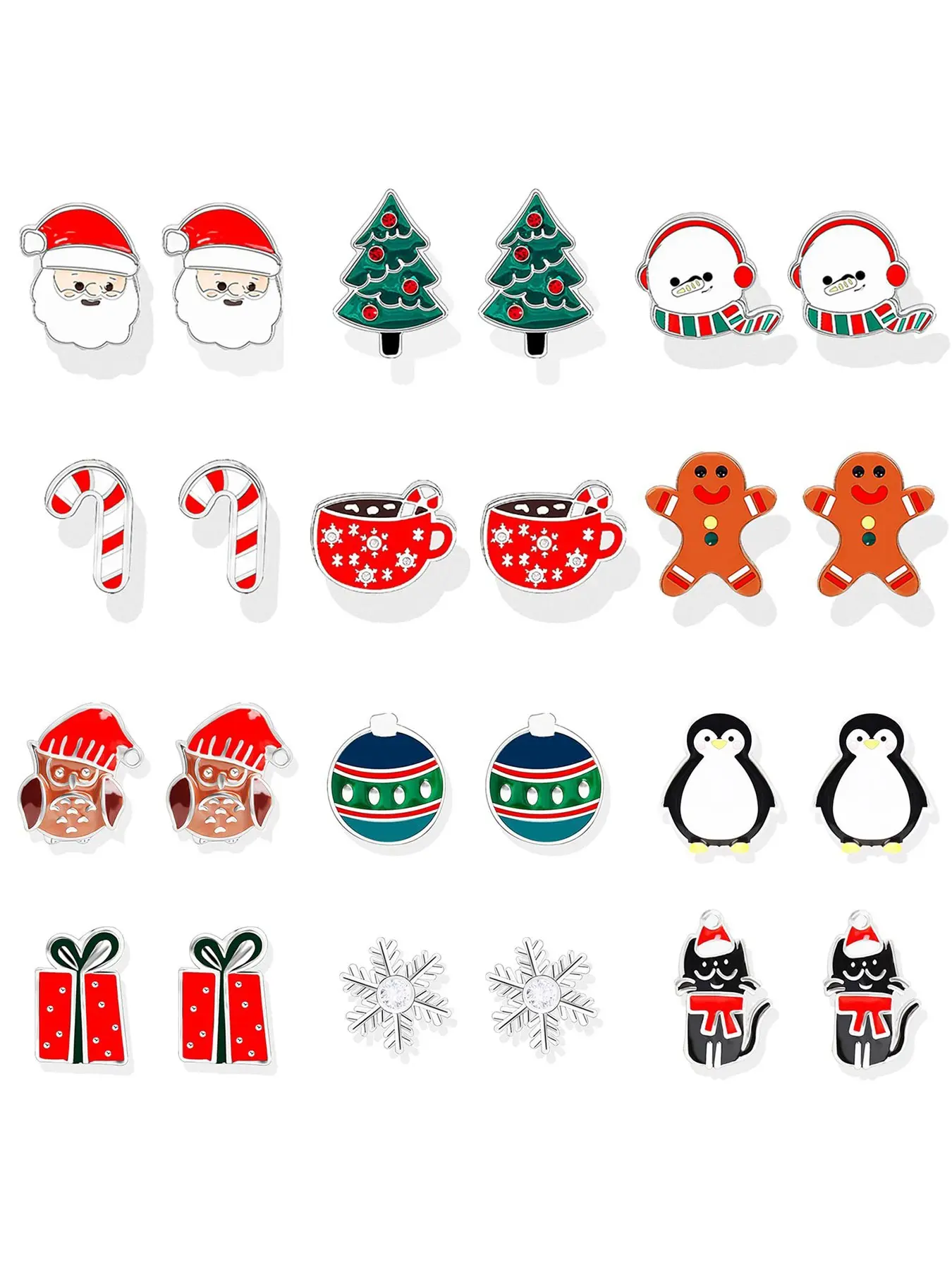 Gingerbread Man, Penguin, Snowflake Christmas Earring Set, Cartoon Drip Christmas Stud Earrings, Candy Cane Holiday Jewelry, Women Xmas Ear Jewelry, Christmas Stocking Stuffers, Christmas Eve Gifts, Cute Christmas Costume Accessory