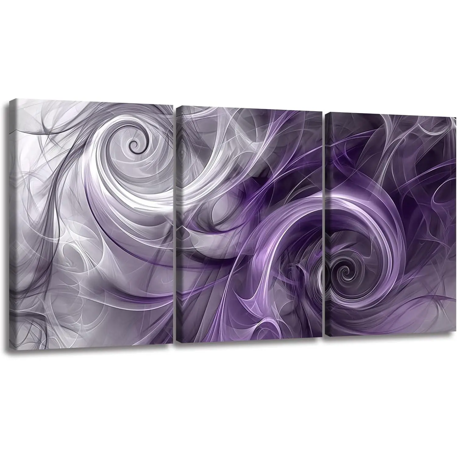 3 Piece wooden Purple Abstract Swirls Canvas Wall Decor - 2D Flat Waterproof Printed Photo Art, Modern Flowing Mural for Living Room, Ideal Gift for Housewarming, Birthday, Thanksgiving, Independence Day, Black Friday, Father's Day, Easter