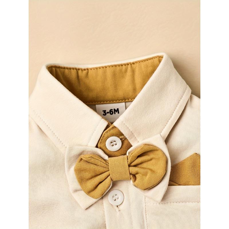 Baby Boy Gentleman Outfit Valentine's Day Baby Romper Shirt with Bow Tie and Suspender Shorts Baby Suit Set