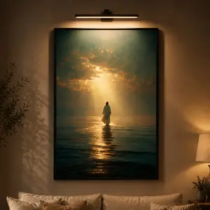 Jesus Walking on Water Canvas Wall Art, Christian Religious Wall Decor, Spiritual Faith Canvas Print with Divine Light for Living Room Bedroom Home