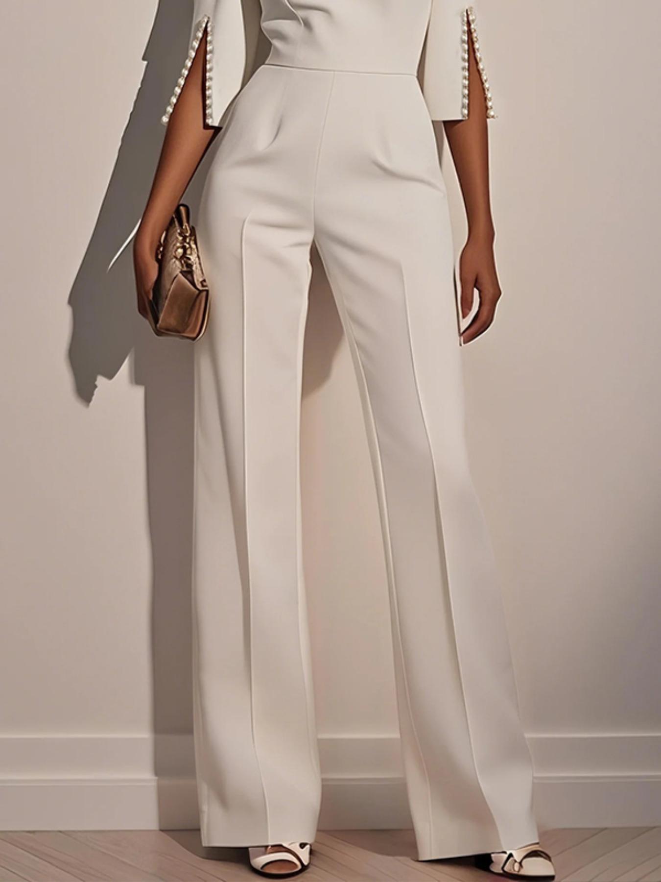 Elegant Women's One-Piece Jumpsuit, Fitted, Plain Color Simple Design, Daily Commute Round Neck Dress Pants, Stylish Professional