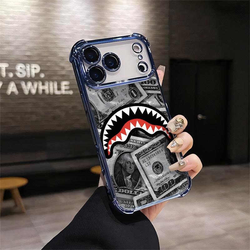 Flex Harder with This Shark Bite Just Leveled Up with This Shark & Money Case For IPhone 17 16 15 14 13 12 11 PRO PLUS MAX AIR Four-corner Drop-proof Transparent Casual Soft Silicone patternfull protection case floral pattern Mobile Phone Case