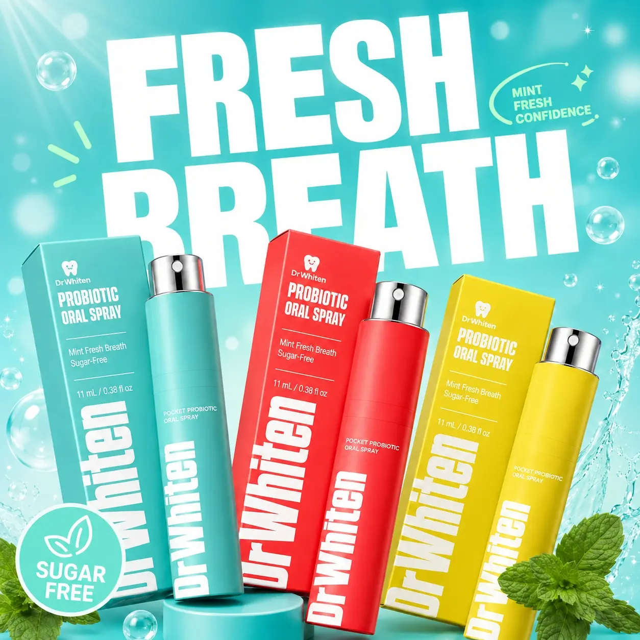 Probiotic Oral Spray for Fresh Breath, Peach & Mint Flavors - 11ml Portable, Sugar-Free Mist for Long-Lasting Oral Care