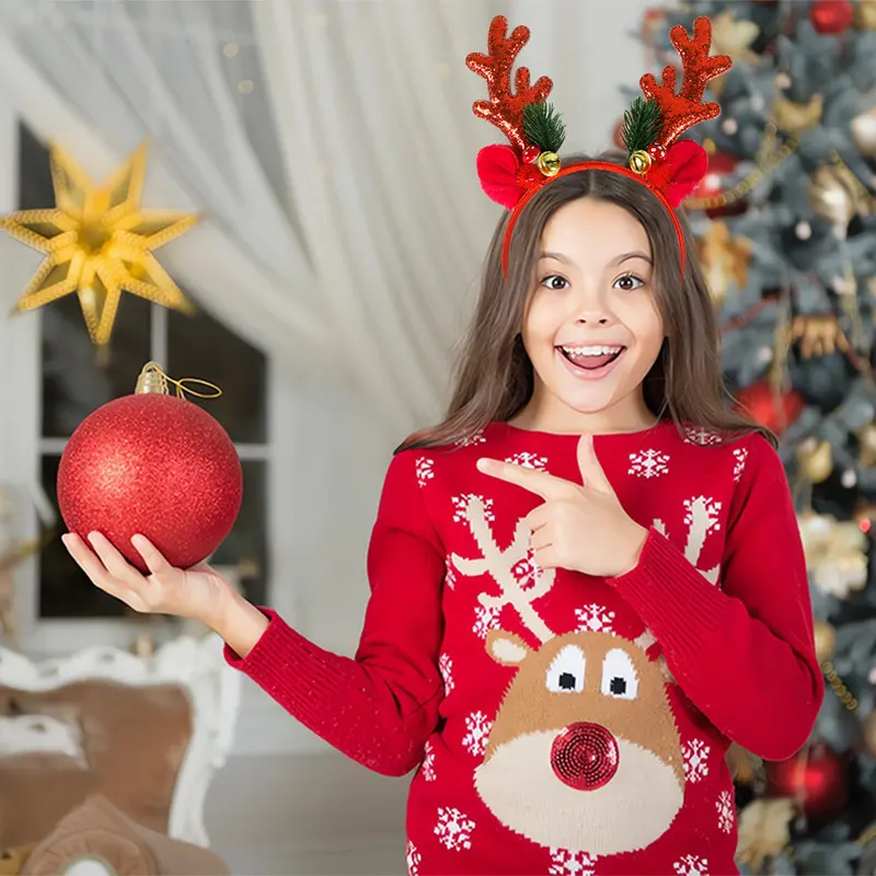 New Christmas Reindeer Antler Sequin Headband Christmas Decoration Headwear for Adults and Children with Bells Reindeer Headband