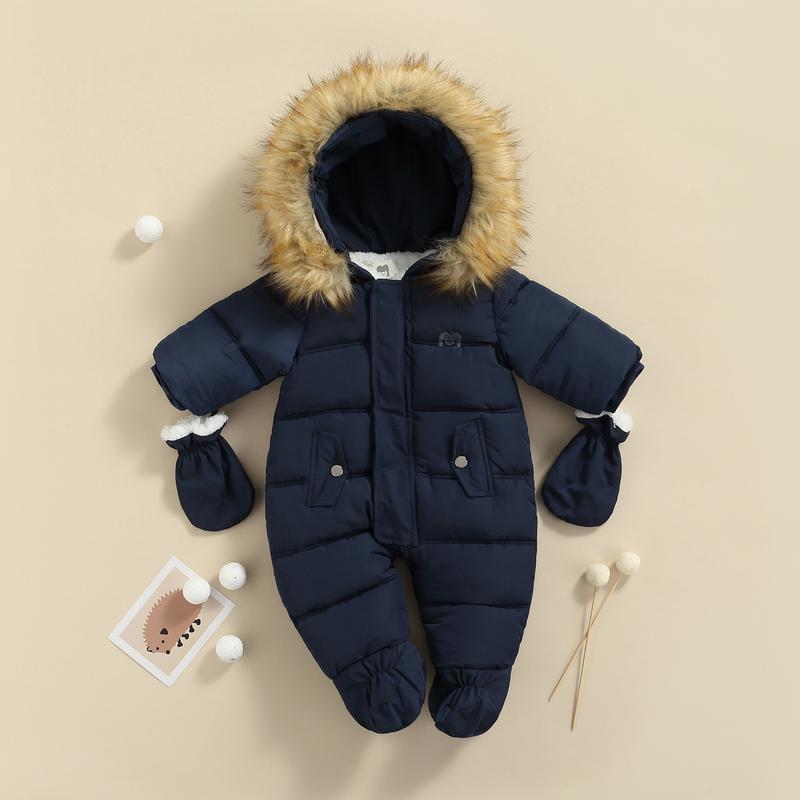 Baby Winter Snowsuit Infant Coat Romper Warm Outwear Hooded Puffer Jacket Footie Jumpsuit Bodysuit Boys Cotton Blend Multi-color Casual Outfit
