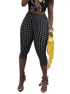 New Fashionable Women's Polka Dot Print Mid-Waist Tight Fit Casual Capri Pants, Versatile and Stylish Seven-Eighths Leggings