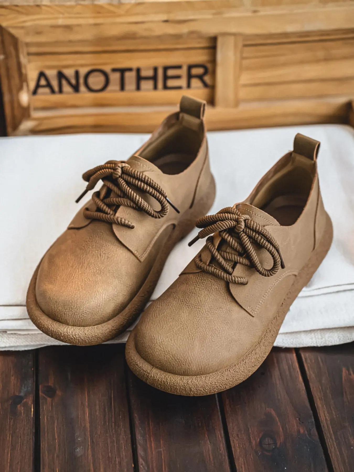 Men's Vintage Round Toe Birkenstock Shoes, Sandpaper Texture Laces, Soft Sole, Casual All-Seasons, Wide Fit, Anti-Slip, Comfortable Leather