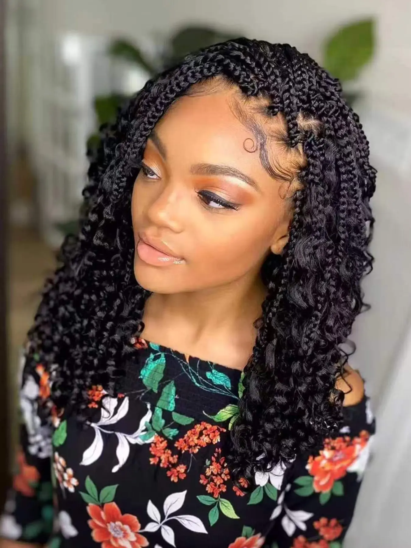 6 Packs Goddess Box Braid Crochet Hair Curly Ends, Synthetic Bohemian Box Braid Hair Extension for Women