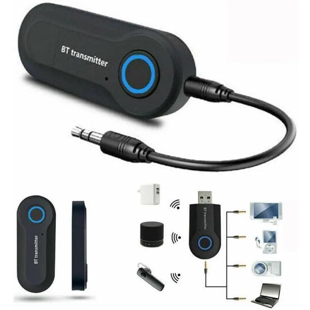 2-in-1 Bluetooth 4.0 Audio Transmitter Receiver, 3.5mm Aux Wireless Adapter for AirPods, Airplane Fly, TV, Car Stereo, PC, Low Latency & Built-in Mic