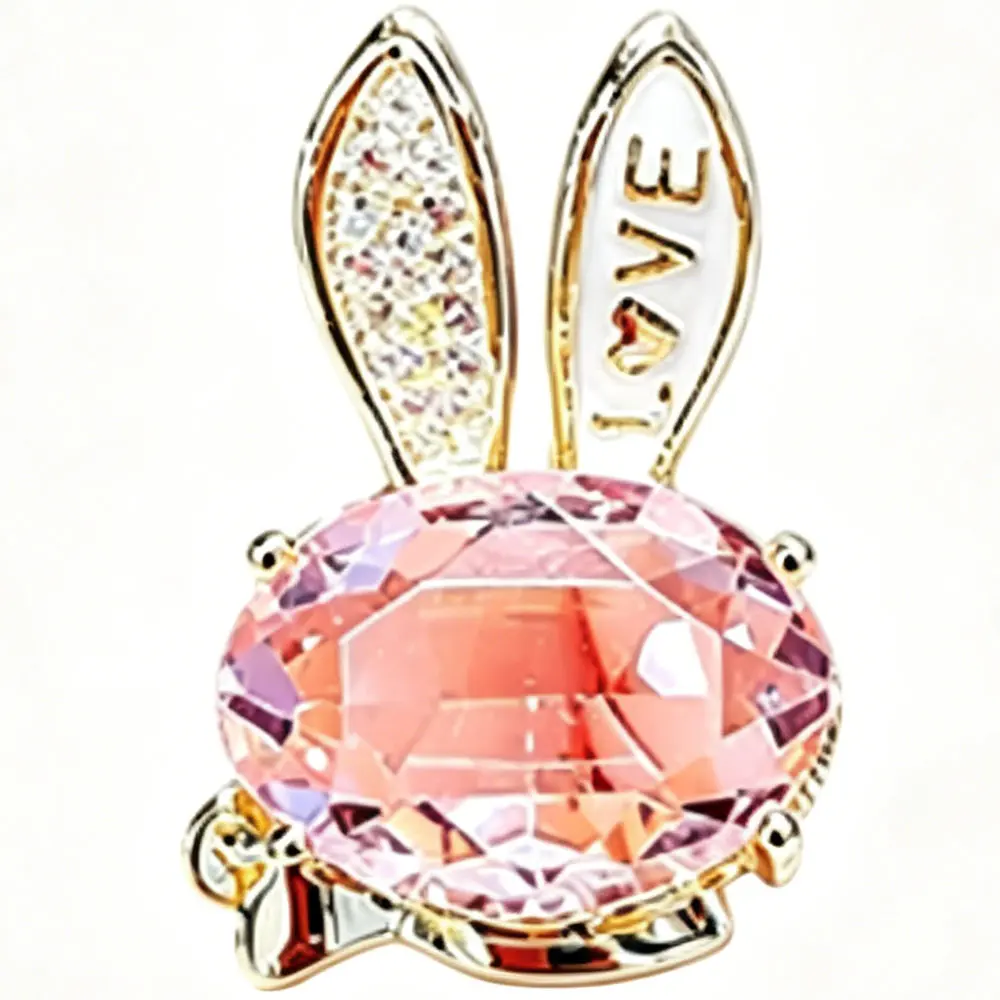 Cute Rabbit Brooch Pin Gold Tone Pink Crystal Bunny Lapel Pin Jewelry for Women Men