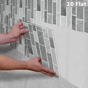 10PCS GST Light Grey Marble Herringbone Tile Stickers, Glossy PE Crystal Foam, Shockproof Wear-Resistant for Home & Commercial Use