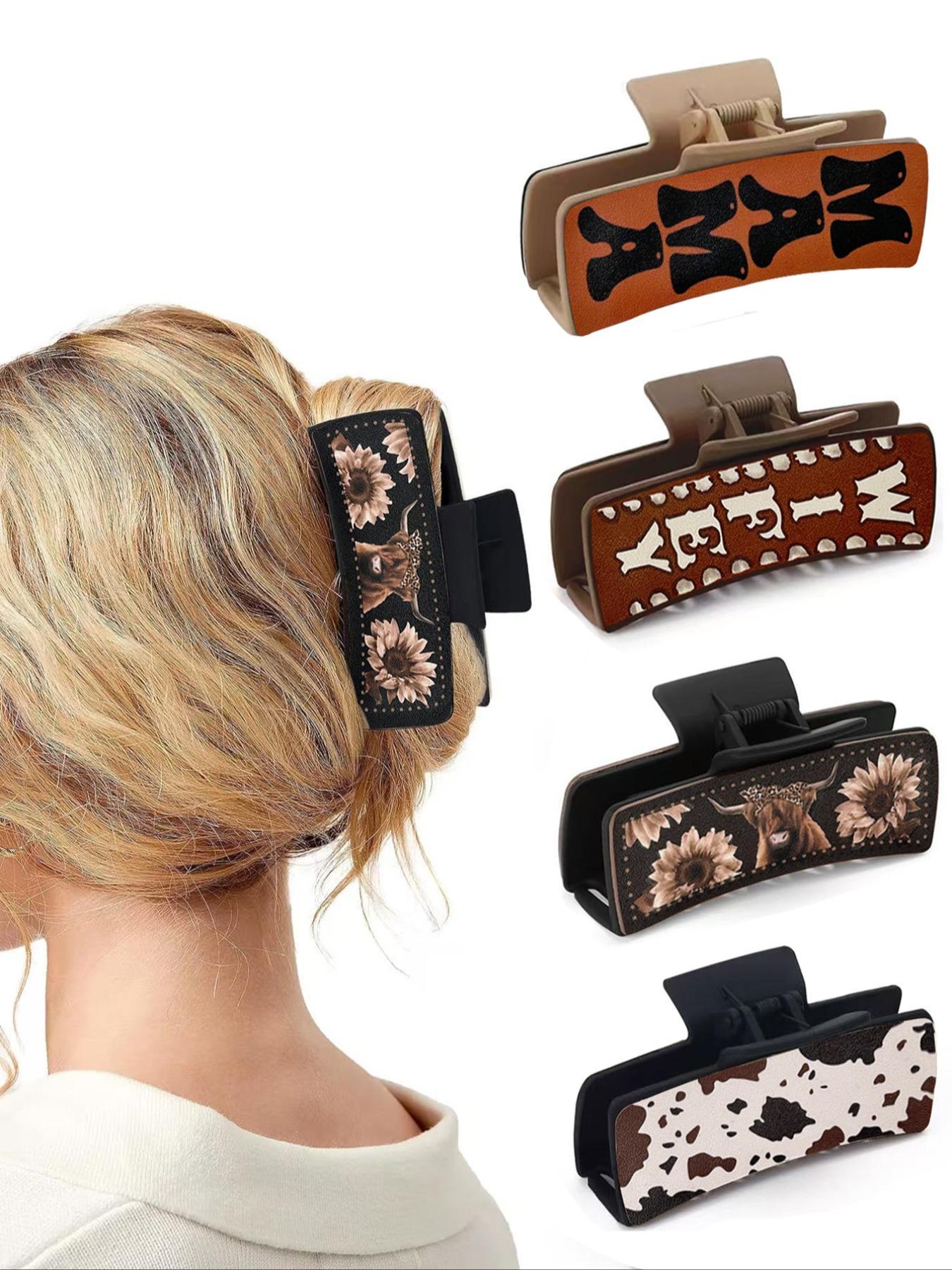 Western Cowboy Style Cute Animal Pattern Hair Claws, Fashionable Hair Accessories for Women & Girls, Casual Versatile Hair Accessories for Daily Wear, Hair Clip Set