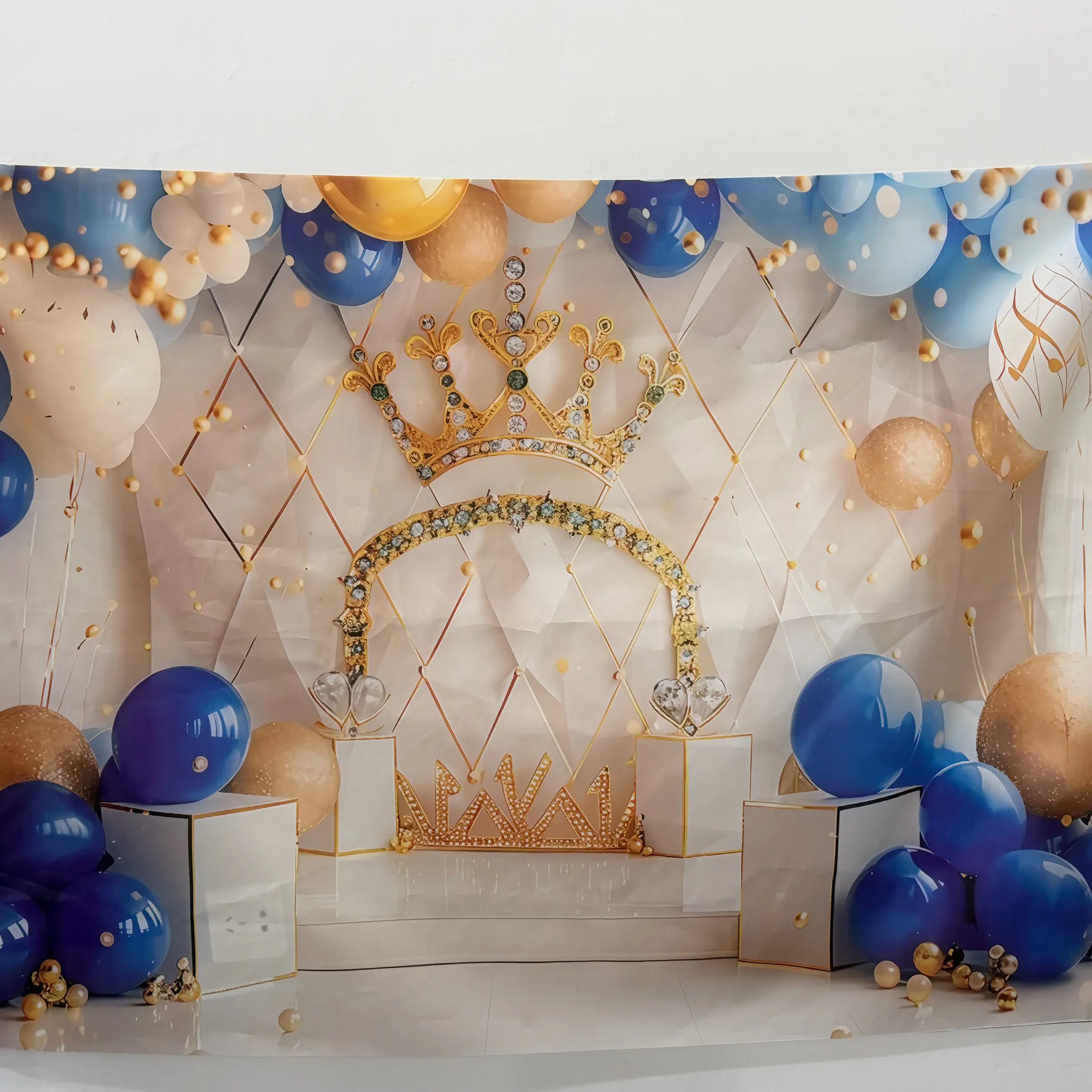 Crown & Balloon Pattern Birthday Party Backdrop, 1 Count Birthday Party Decoration, Photo Props Background Cloth, Photo Backdrops, Indoor & Outdoor Decoration Supplies, Party Decorations Banners, Shimmer Wall Backdrop