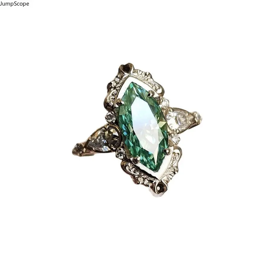 2026 Vintage Silver Plated Marquise Cut Green Cubic Zirconia Women Ring, Filigree Scroll Black Enamel Halo Three-Stone Statement Ring, Victorian Art Deco Finger Jewelry for Cocktail Events, Daily Elegant Styling & Romantic Gift Giving