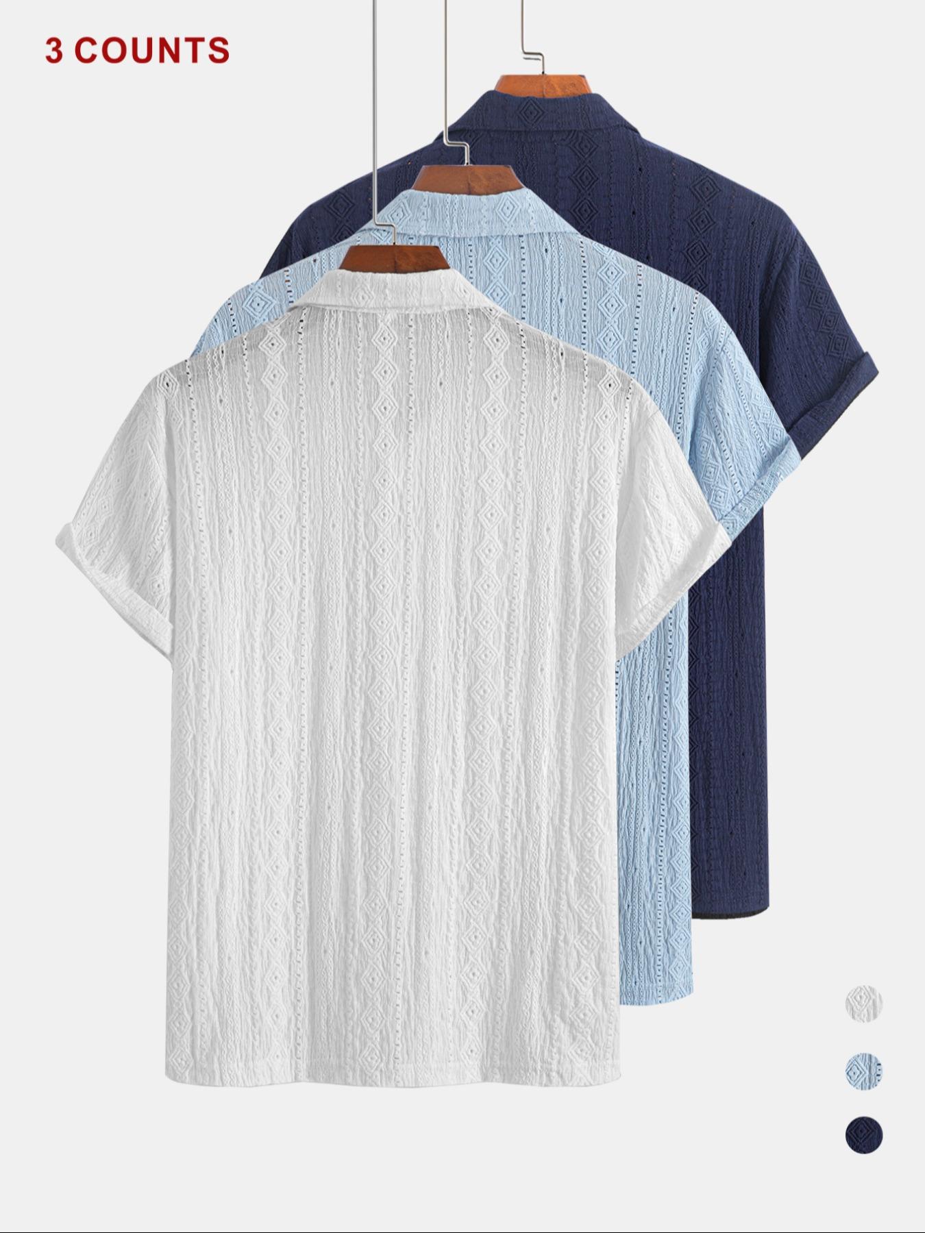 Men's Jacquard Polo Shirt Set, Regular Fit Casual Short Sleeve Top for Summer, Men's Clothes for Daily Wear