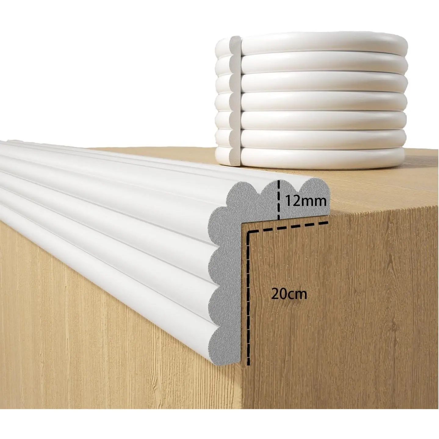 Thicken Pre-Taped Soft Rubber Foam Wall Corner & Edge Protector, 6.56ft Baby Proofing Safety Cushion for Furniture, White