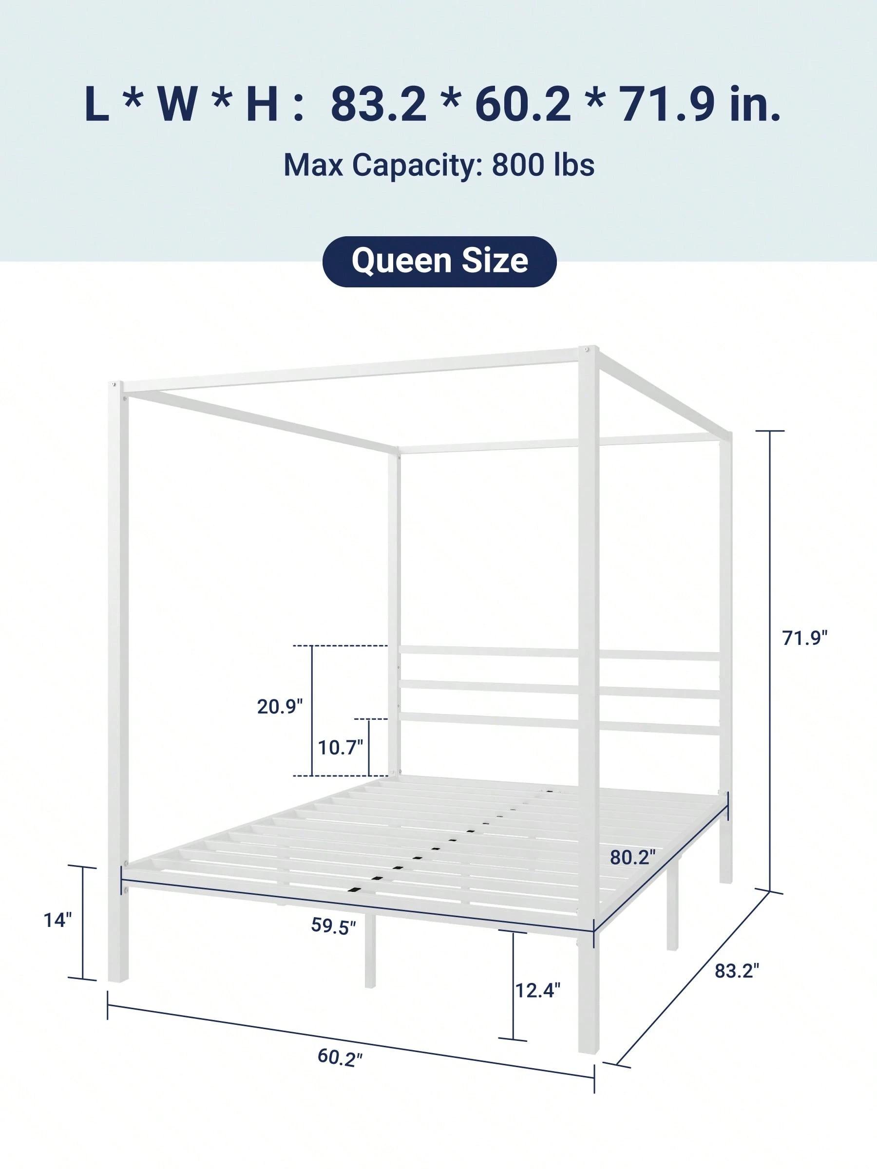 - Full/Queen Size Allewie Black Canopy Bed, 4-Post Metal Frame, Metal Slats Support (5.4" Spacing), No Box Spring Needed, Noise-Free, Easy Assembly for Bedroom