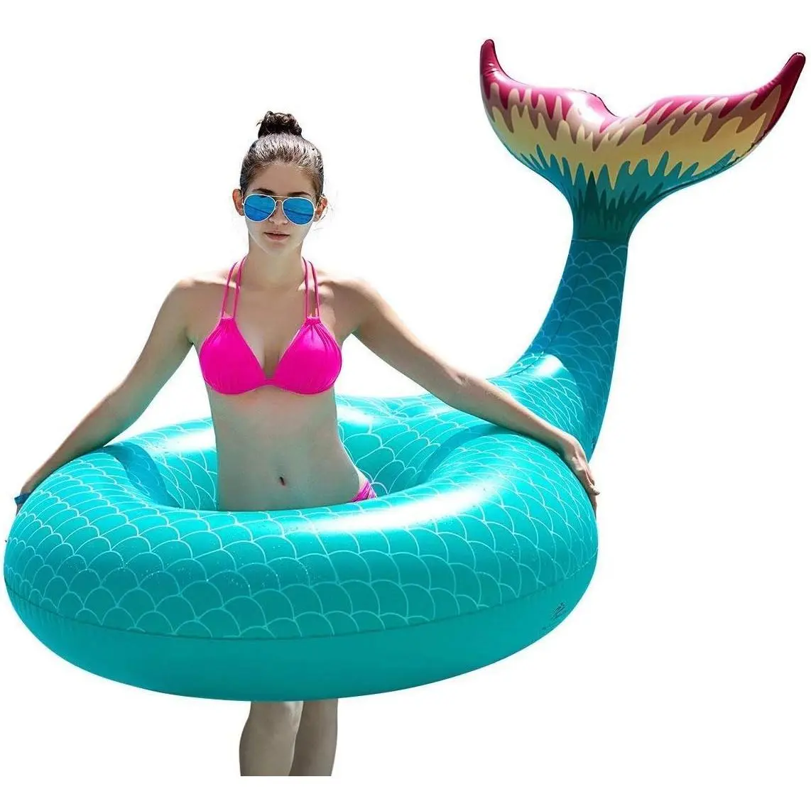 Giant Inflatable Mermaid Tail Pool Float - 82.7" x 45" x 43.5" Giant Size, Phthalate Free Durable Material, Fast Valves for Quick Inflation-Deflation, Beach Toy, Birthday Gift, Party Hit
