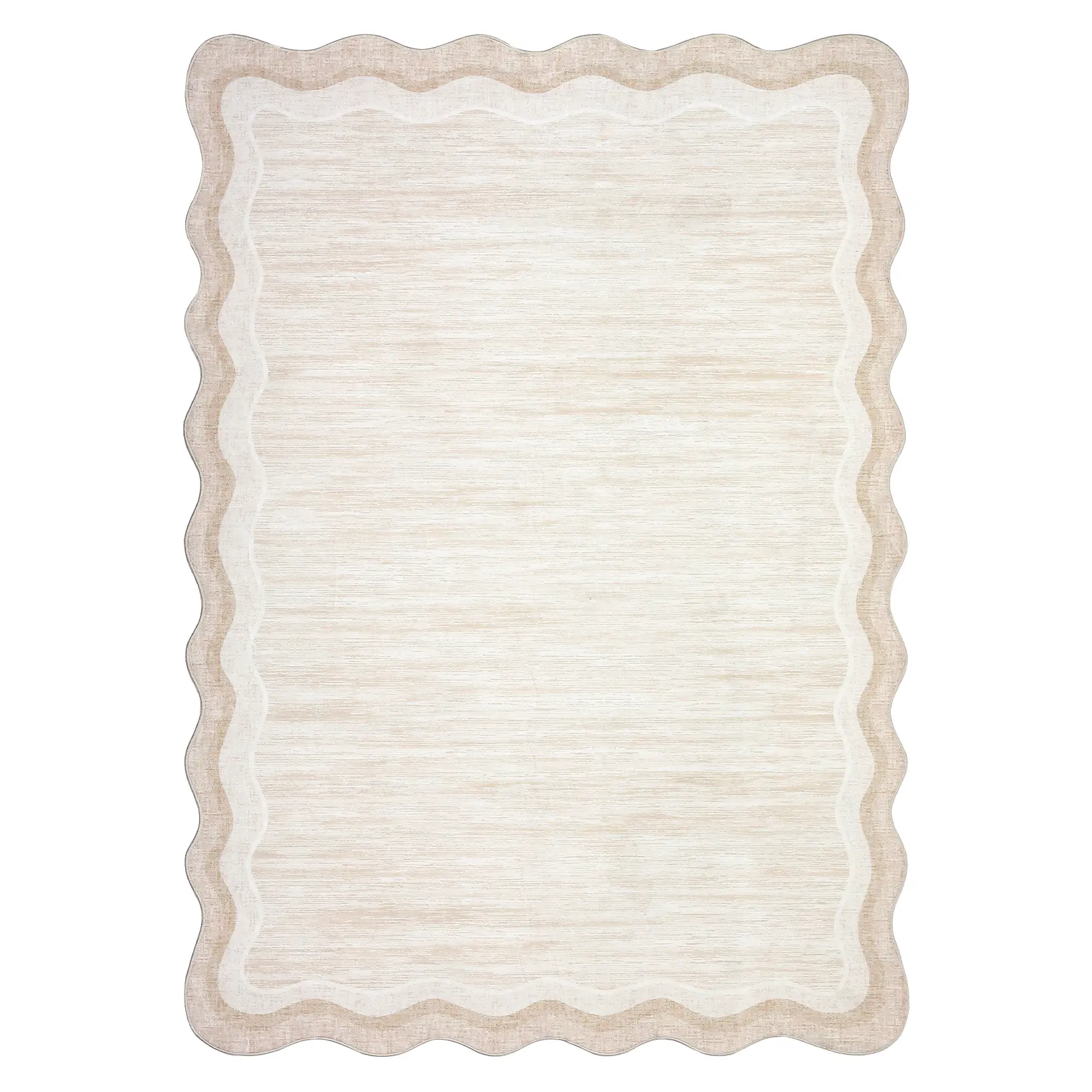 Washable Scalloped Area Rug - Modern Low Pile Non-Slip Carpet for Living Room, Bedroom, Dining Room, Nursery, Office - Soft Irregular Accent Mat