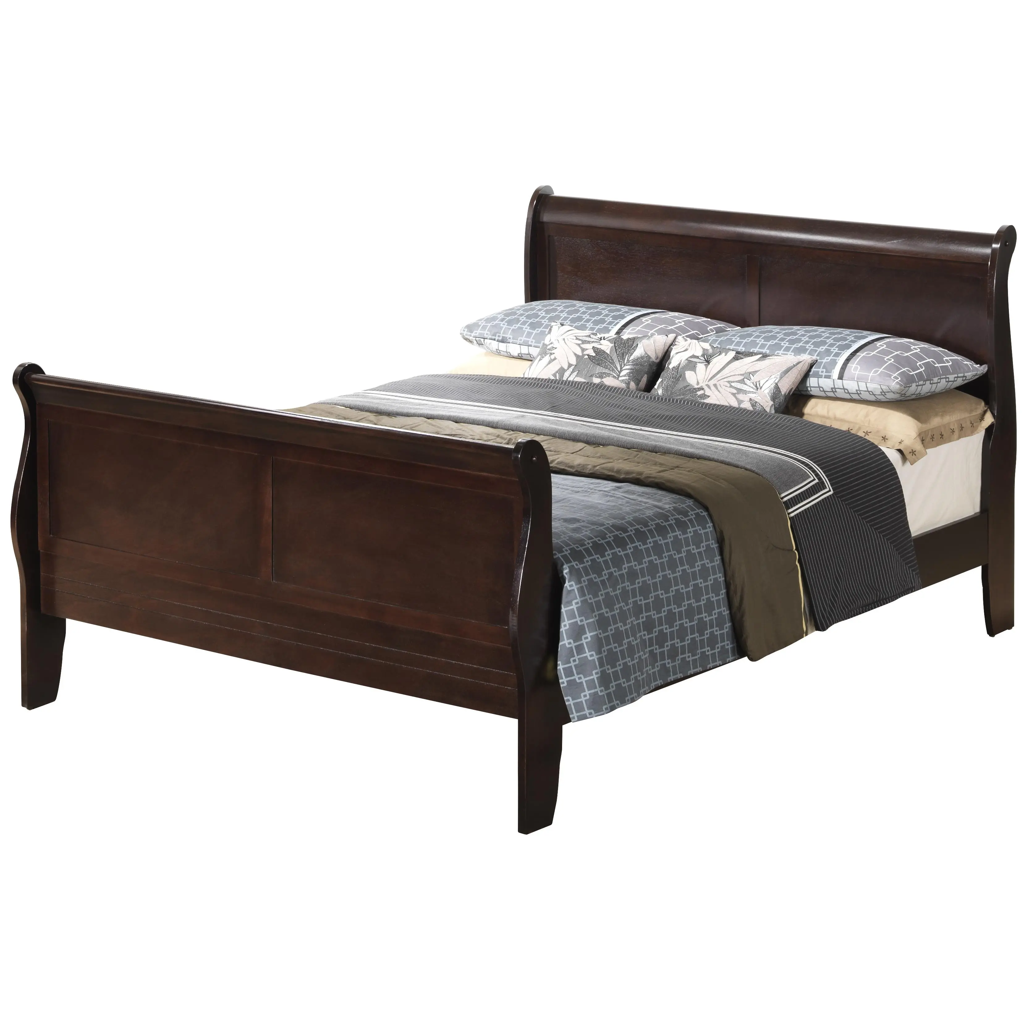 Nokaa Full Bed Frame with Headboard and Footboard, Cappuccino Finish, Particle Board Construction, Sleigh Panel Design, Multiple Size Options, Easy Assembly, Bedroom Furniture