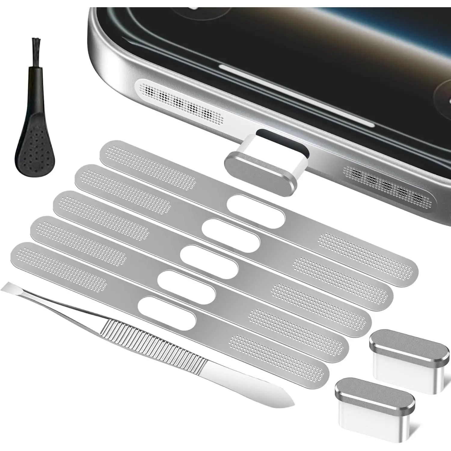 Speaker Protector Compatible with  17 Pro Max, Metal Mesh Dust Cover with USB C Dust Plug, Cleaning Tools,