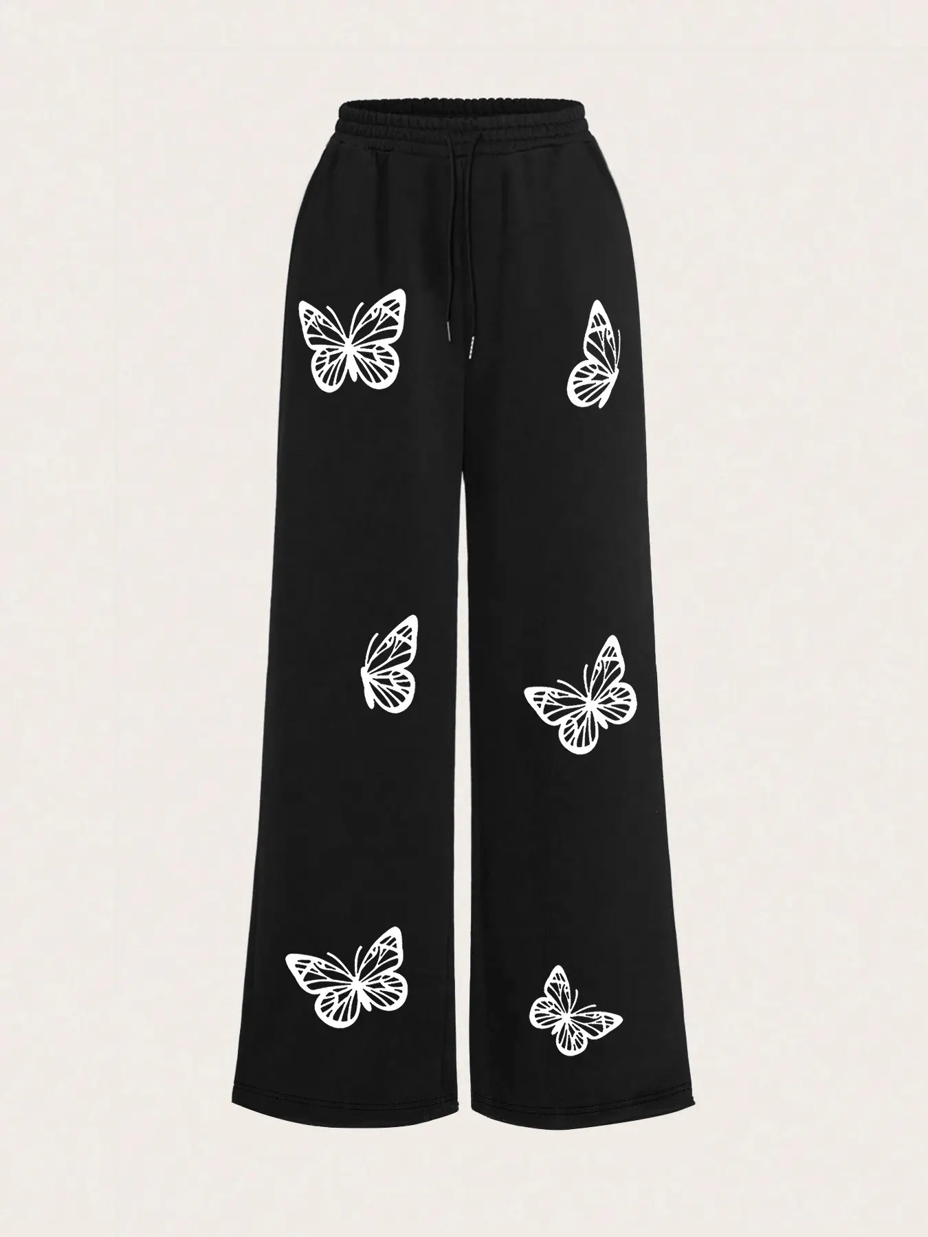 Women's Casual Loose Fit Sweatpants, Butterfly Print, Elastic Waist with Pockets, Comfortable Daily Wear, Fashionable and Practical Style