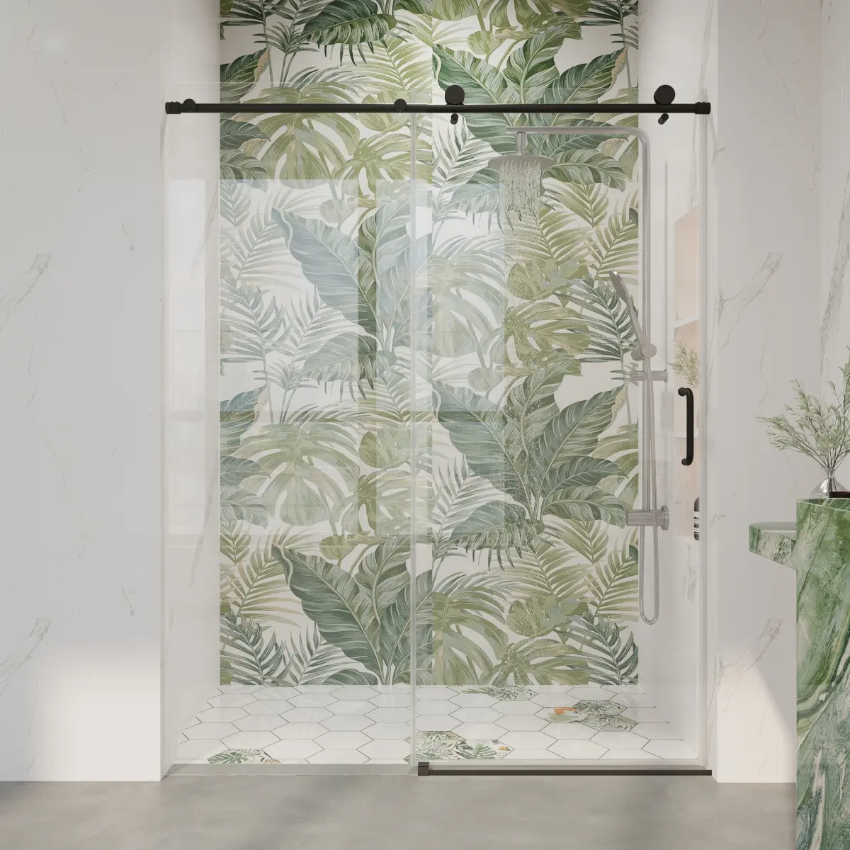 56"-60" W x 76" H Single Sliding Shower Enclosure – Frameless Glass Door with 1/4" Tempered Safety Glass, Matte Black Aluminum Frame, Quiet Glide Rollers, Corrosion-Resistant, Perfect for Modern Walk-in Bathrooms