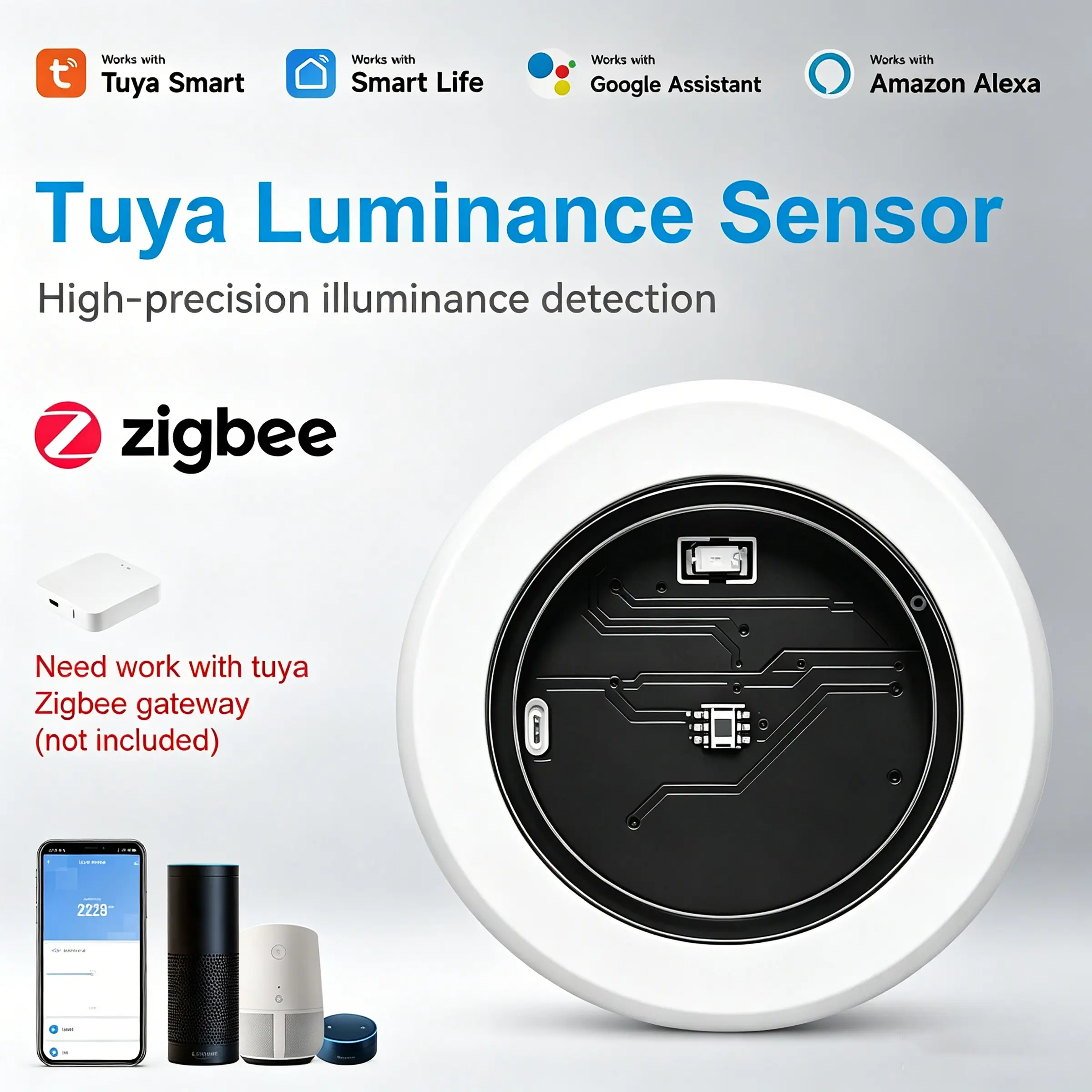 Tuya Zigbee Smart Light Sensor Wireless Brightness Detector Supports APP Remote Monitoring Smart Automation Home Automation