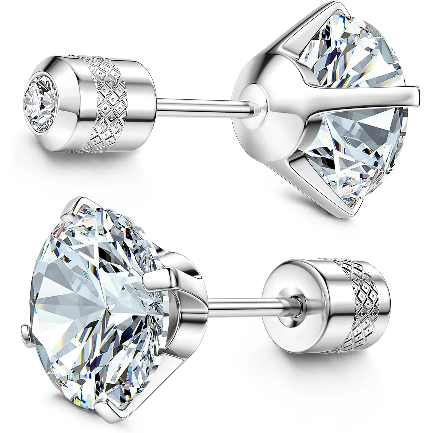 ORAZIO Hypoallergenic G23 Implant Grade Titanium Screw Back Earrings 20G Pure Titanium Post for Sensitive Ears 5A Cubic Zirconia Titanium Earring Studs for Women Men Double Side Earrings Piercing Sleeper Studs Jewelry