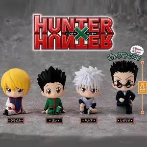 4pcs/Set Hunter X Hunter Anime Figure Q Version Sitting Figures Gon Killua Kurapika Leorio Chibi Doll GK Model Ornament Toy Gift