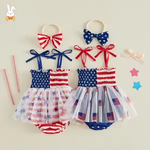 Baby Girl 4th Of July Outfit Newborn Fourth Of July Romper Dress Infant Stars Stripes Memorial Day Tulle Dresses