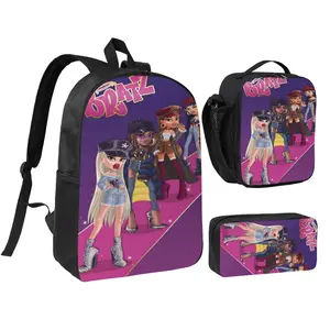 Anime Bratz backpack with lunch bag pencil box for Teen Girls Boys, 3pcs kids school bag with adjustable straps, office travel bag Bookbag lunchbox