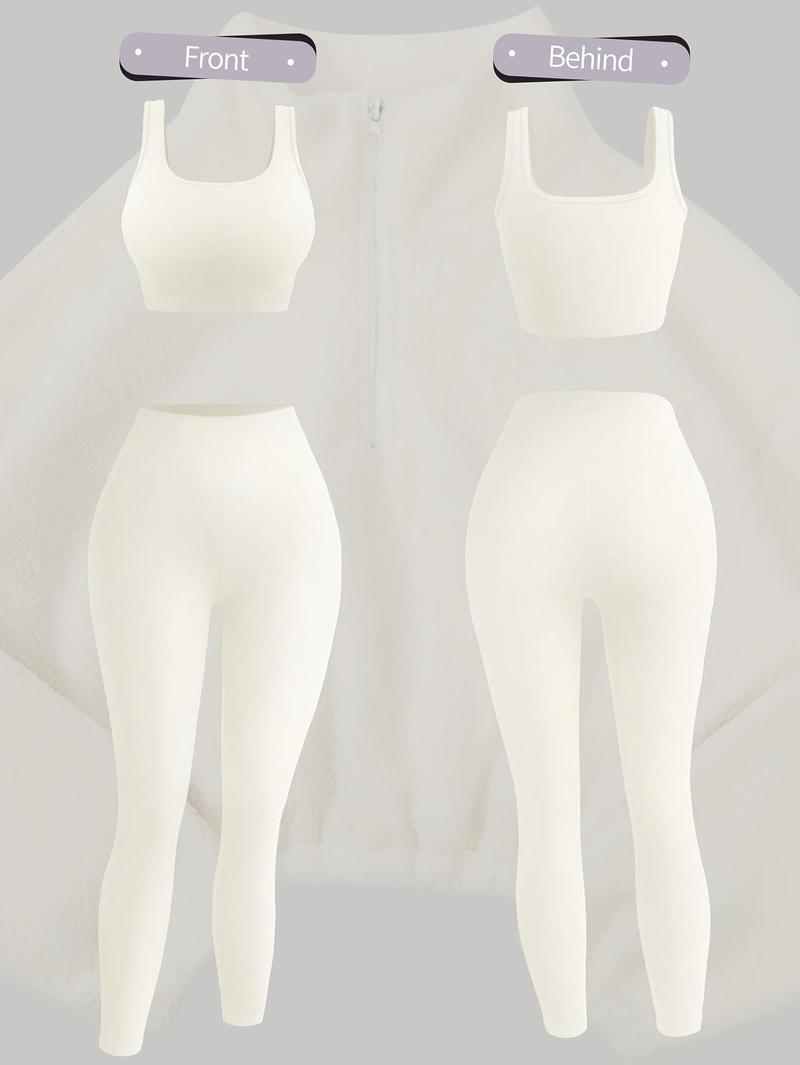 Amoyer 3-Piece Tracksuit Set for Women, fleece-lined zip jacket + top + high-waist pants, cozy winter activewear for gym, running, travel