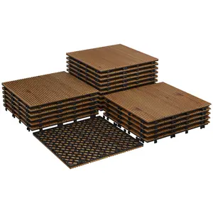 22 Pack Patio Deck Tiles,12" X 12"Interlocking Natural Solid Acacia Wood for Outdoor & Indoor,Waterproof All Weather Use Deck Tiles for Patio Garden, Balcony, Poolside