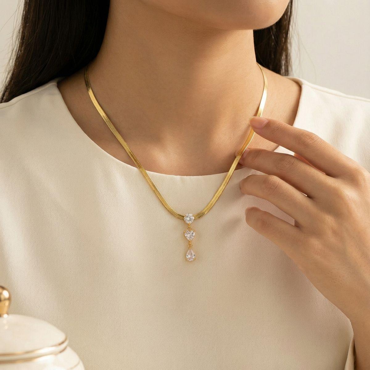 Herringbone Chain Necklace for Women Adjustable Pendant Rhinestone Jewelry Elegant Accessories for Mother's Day Gifts and Anniversary Herringbone Chain Necklace for Women Adjustable Pendant Rhinestone Jewelry Elegant Accessories for Mother's Day Gifts and Anniversary