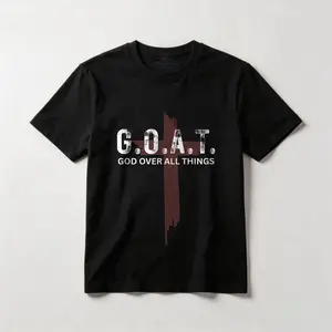 Goat God Over All Things Christian Red Cross Design G.O.A.T. Cotton T-shirt, Graphic Crew Neck Soft Top Short Sleeve Casual Unsex Shirt for Men Women