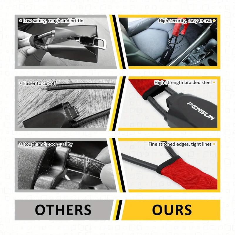 Popular Car Steering Wheel Lock, Seat Belt Lock, Anti-Theft Device, Maximum Length 17inch cm, Compact and Lightweight, Multi-Functional, Suitable for Most Vehicles, SUVs, Golf Carts, Red Front Bumper Rear Bumper Body Kit