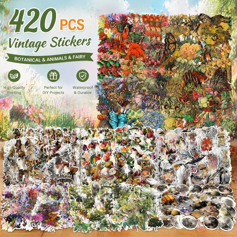 420pcs Translucent Thin Floral Fairy Butterfly Decorative Stickers - Office Stationery Labels with Pattern Variety for Journal Pages, DIY Crafts