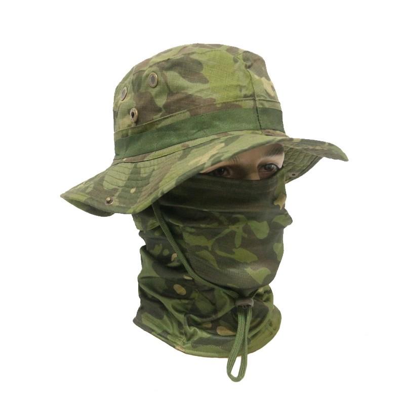 Men's Camouflage Hat and Wide Brim Cap Set, UV Protection Tactical Fisherman Hat, Outdoor Sports Hiking Camping, Casual Style