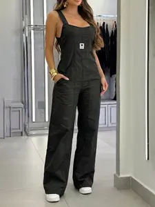 2026 Summer New Slimming Square Neck Halter One-Piece Overalls Pants, Loose Straight Leg Wide Leg Pant, Comfortable and Stylish Design