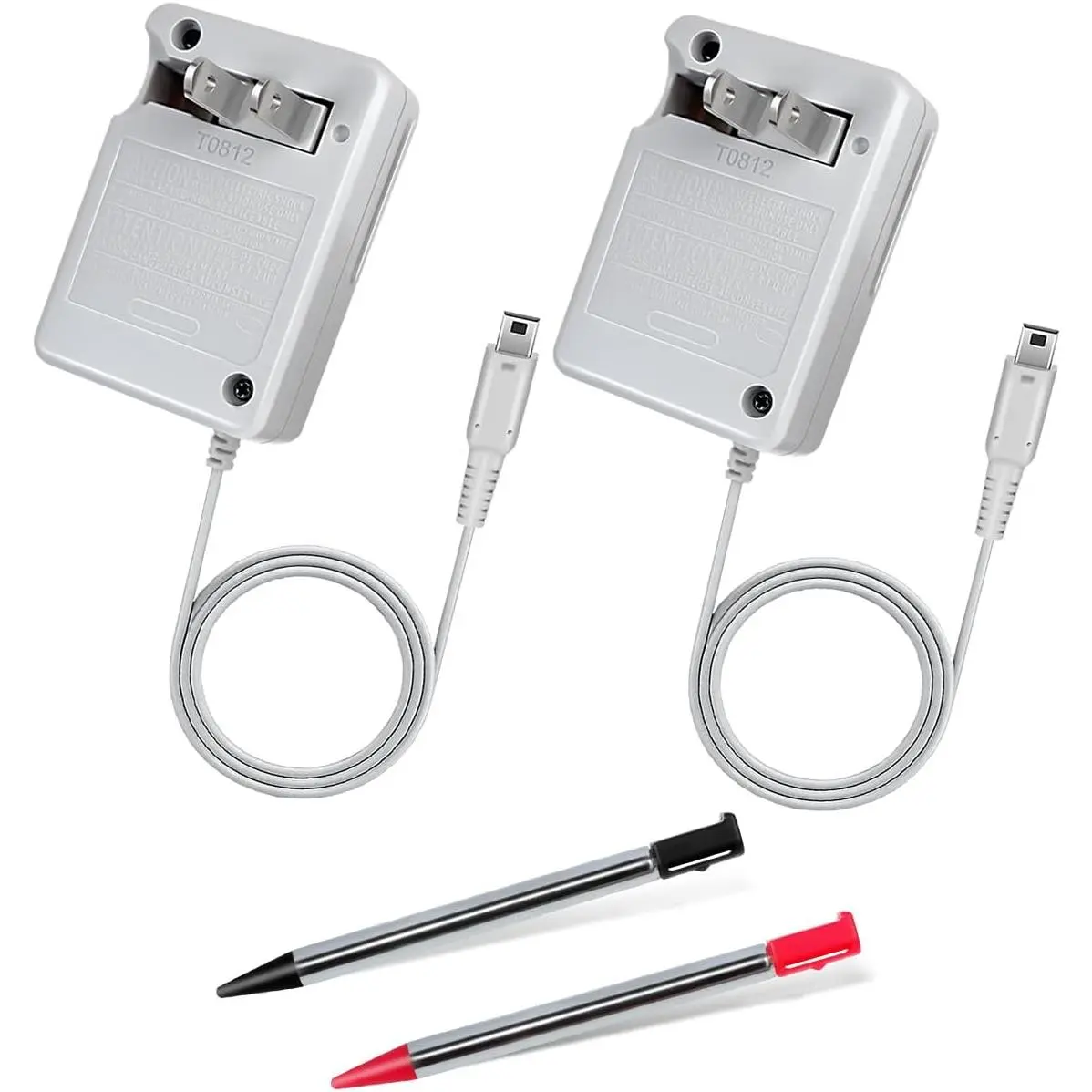 3DS Charger, Compatible with  3DS/ DSi/DSi XL/ 2DS/ 2DS XL/ 3DS 100-240V Wall Plug Adapter with Stylus Pen 2 Pack