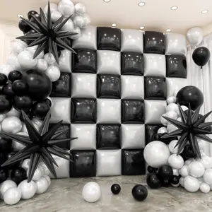 Foil Balloons Wall Backdrop, 36pcs Black and White Square, with 147pcs Balloon Garland Arch Kit, Double Sided Balloons for Birthday Anniversary Wedding Engagement Graduation Party Decorations