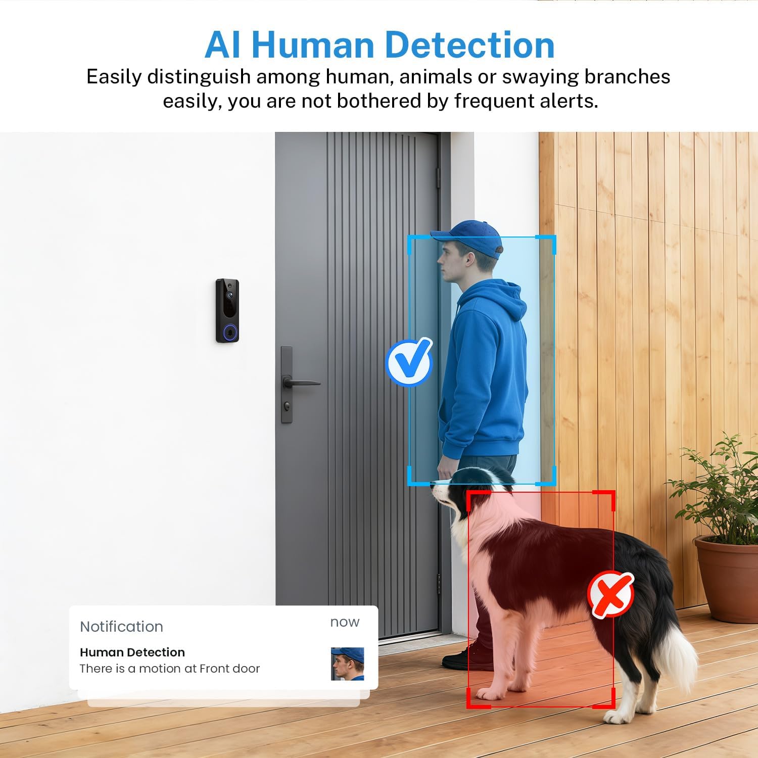 1080P   Doorbell Camera for  Safety, Night Vision, 2-Way Audio, Cloud Storage, AI Human and Motion Detection, Live View,  , Indoor Outdoor