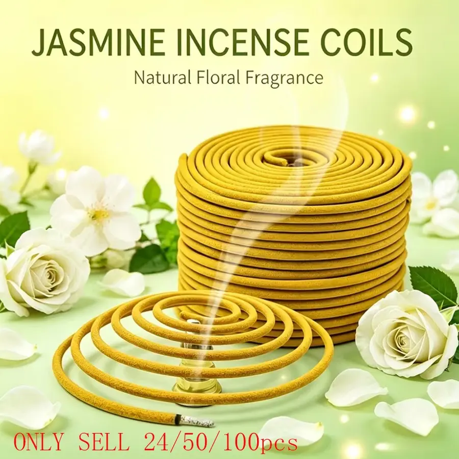 24/50/100pcs Spiral Incense, Jasmine Scent, Ideal for Home, Bath, Sleep, Yoga, Meditation, Long-Lasting Fragrance, Pet Deodorizer
