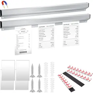 2 Pcs Magnetic Aluminum Slide Ticket Rack, Bill Orders Display Rail Note Paper Holder Organizer for Restaurant Kitchen Office Cafes Bar Pubs